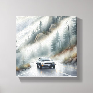 Car in Foggy Mountain Canvas Print