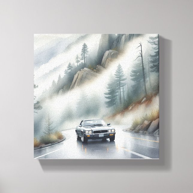 Car in Foggy Mountain Canvas Print (Front)