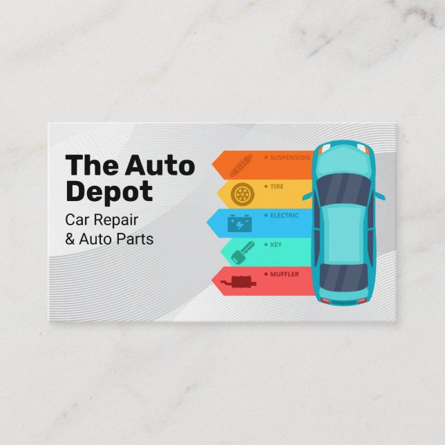 Car Infographic | Auto Parts Services Business Card (Front)