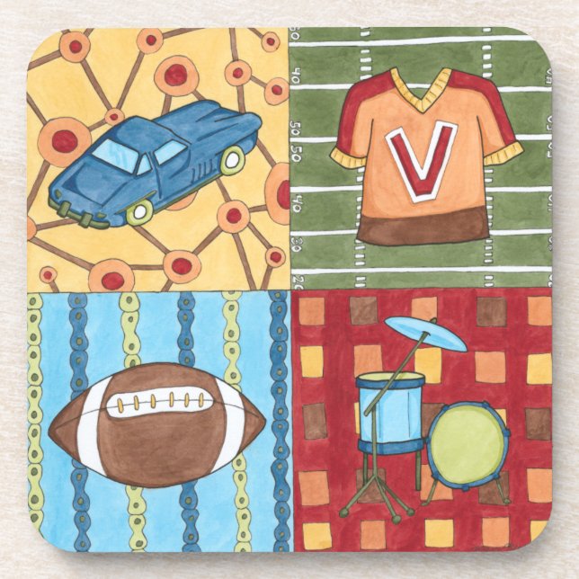 Car, Jersey, Football and Drum Kit Coaster (Front)