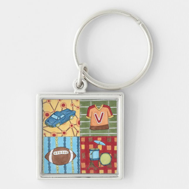 Car, Jersey, Football and Drum Kit Key Ring (Front)