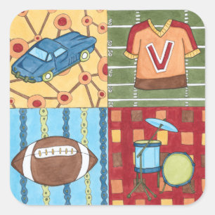 Car, Jersey, Football and Drum Kit Square Sticker