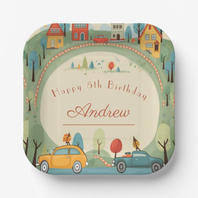 Car kids birthday paper plate (Front)