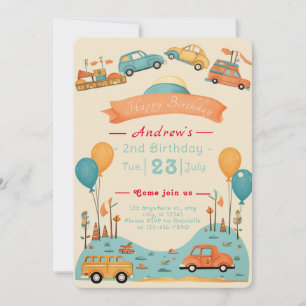 Car kids birthday theme Flat Invitation