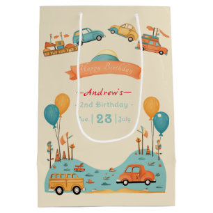Car kids birthday theme  medium gift bag