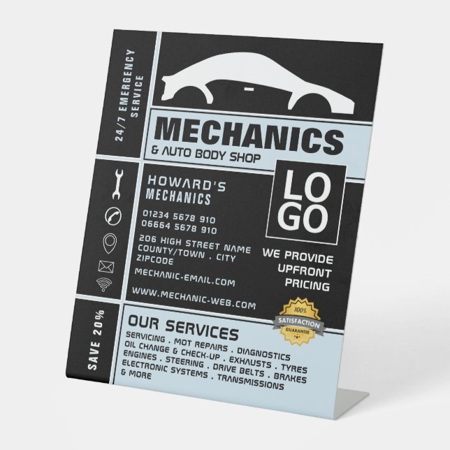 Car Logo, Auto Mechanic & Repairs Advertising Pedestal Sign (Front)