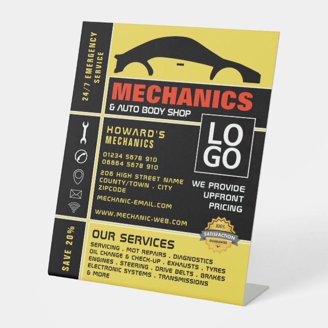 Car Logo, Auto Mechanic & Repairs Advertising Pedestal Sign (Front)