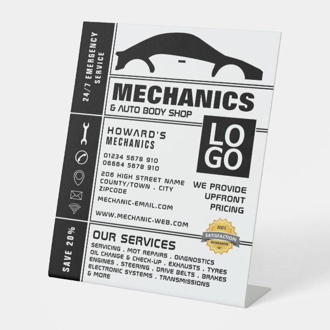 Car Logo, Auto Mechanic & Repairs Advertising Pedestal Sign (Front)