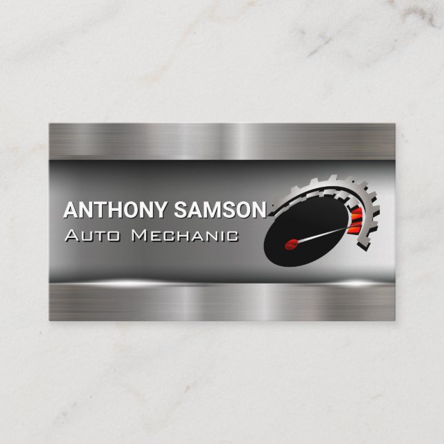 Car Logo Metallic Brushed Industrial Business Card (Front)