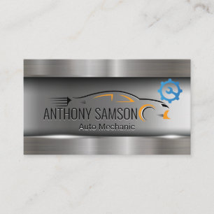 Car Logo Metallic   Gears Wrench Business Card