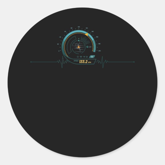 Car Lover Racing Speedometer Heartbeat Car Enthusi Classic Round Sticker (Front)