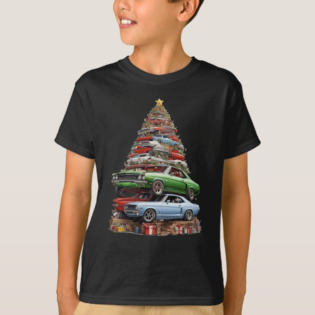 Car Madness Christmas Tree Classic Muscle Cars an T-Shirt (Front)