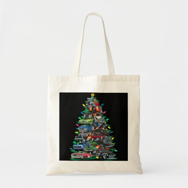 Car Madness Christmas Tree! Classic Muscle Cars an Tote Bag (Front)