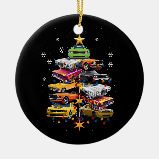 Car Madness Christmas Tree Classic Muscle Cars Xma Ceramic Tree Decoration (Front)