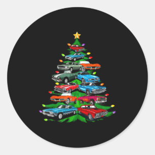 Car Madness Christmas Tree -clic Muscle And Hotrod Classic Round Sticker