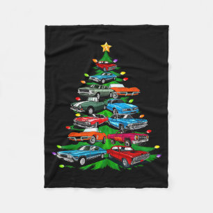 Car Madness Christmas Tree -clic Muscle And Hotrod Fleece Blanket