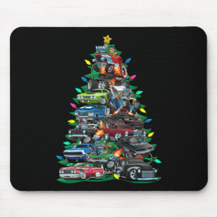 Car Madness Christmas Tree! Muscle Cars And Hotrod Mouse Mat