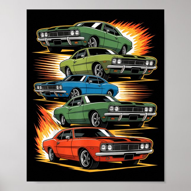 Car Madness Muscle Hotrods And Clic Vintage  Poster (Front)