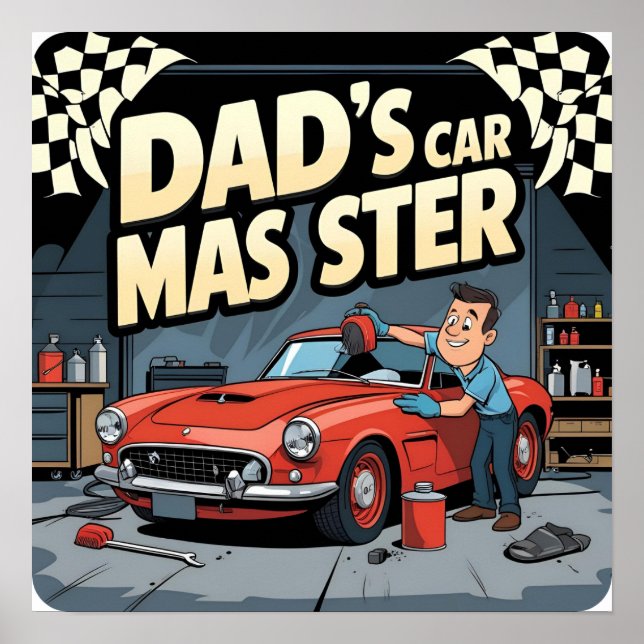 Car Master Dad Retro Digital Poster Print (Front)