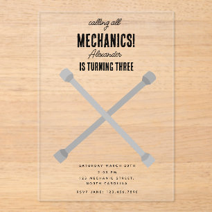 Car Mechanic Automotive Tools Boy Birthday Party Acrylic Invitations