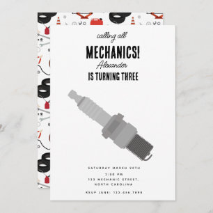 Car Mechanic Automotive Tools Boy Birthday Party Invitation