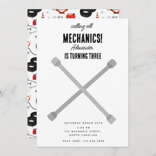 Car Mechanic Automotive Tools Boy Birthday Party Invitation