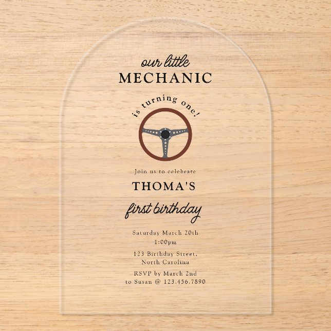 Car Mechanic Automotive Tools Boy Kids Birthday Acrylic Invitations (Front)