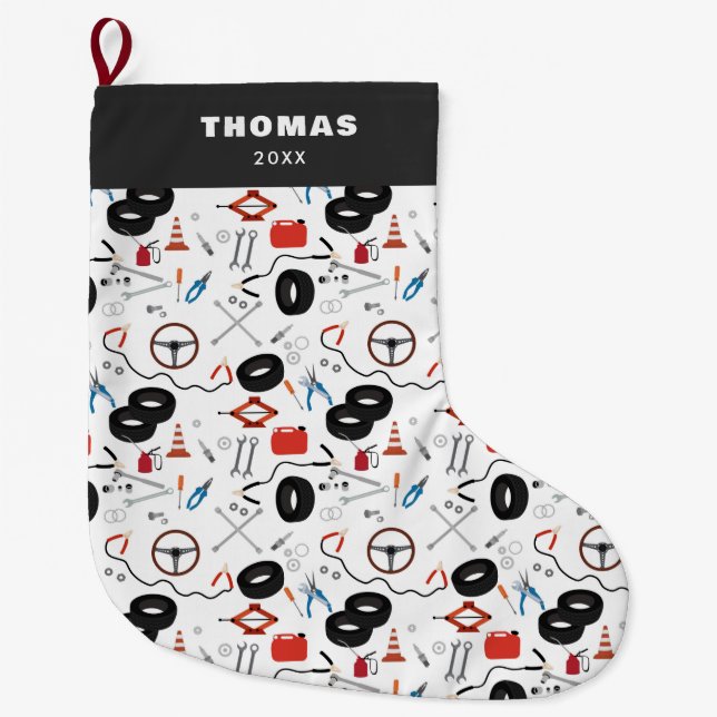Car Mechanic Automotive Tools Large Christmas Stocking (Front)