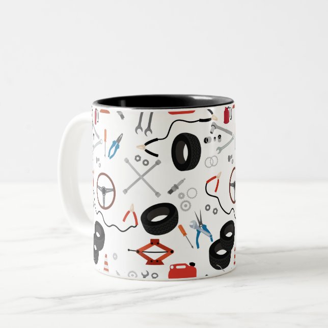 Car Mechanic Automotive Tools Two-Tone Coffee Mug (Front Left)