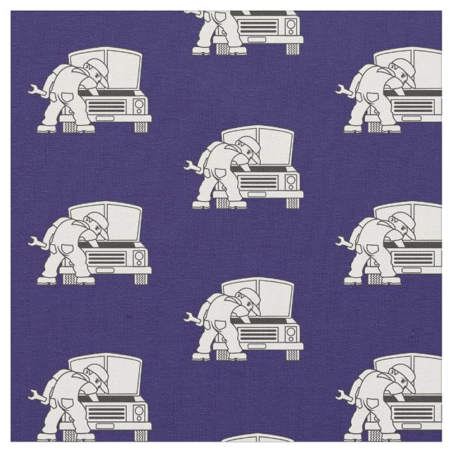 Car Mechanic Blue White Fabric (Close Up)