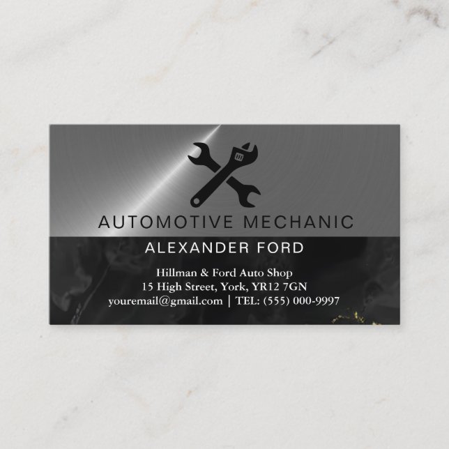 car mechanic copper Metallic Gold shiny steel Business Card (Front)