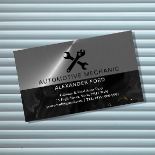 car mechanic garage Metallic silver shiny steel Magnetic Business Card
