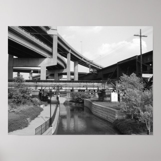 Car overpass train overpass and canal in Richmond Poster (Front)