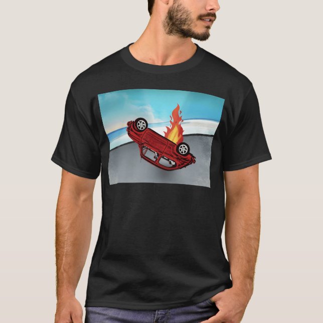 Car overturned and smashed on fire on the road fri T-Shirt (Front)
