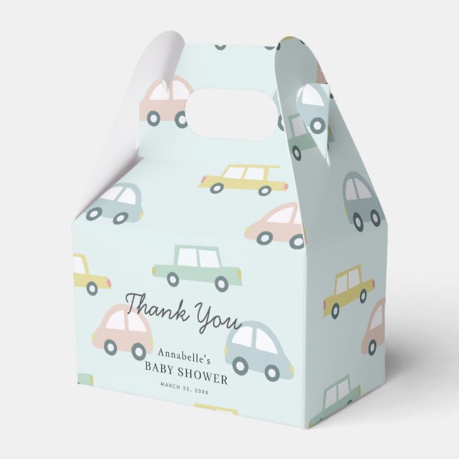 Car Pattern Blue Girl Baby Shower Favour Box (Front Side)