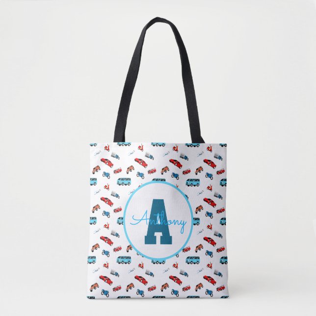 Car pattern boy birthday customised monogram Cute  Tote Bag (Front)