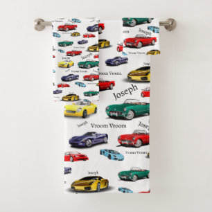 Car Pattern Multi-Coloured Vehicles Cars Automobil Bath Towel Set