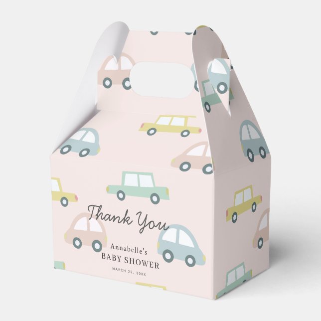 Car Pattern Pink Girl Baby Shower Favour Box (Front Side)