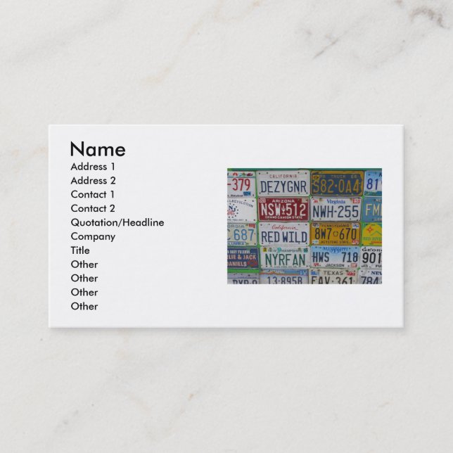 Car Plates Business Card (Front)