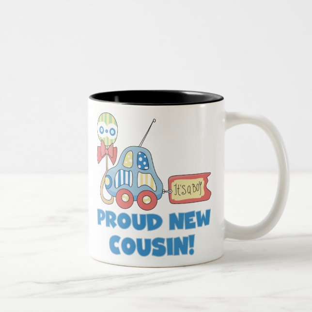 Car Proud New Cousin It's a Boy Two-Tone Coffee Mug (Right)