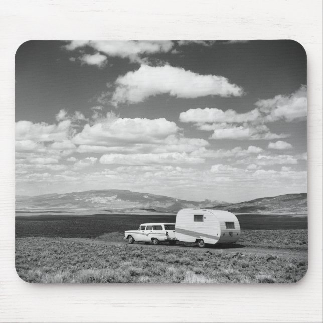 Car pulling trailer on road mouse mat (Front)