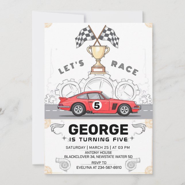 Car Race Birthday Party Invitation (Front)