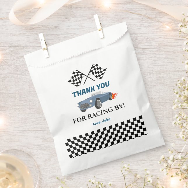 Car race Blue Baby shower Favour Bags (Clipped)