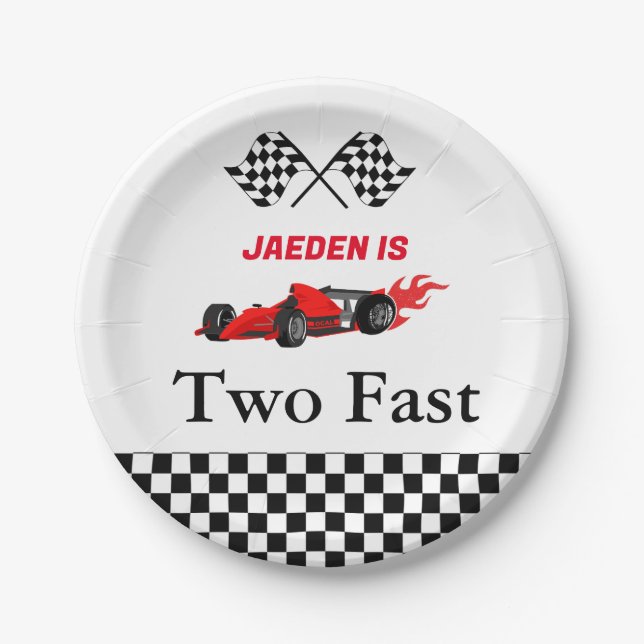 Car race boy 2nd birthday party paper plate (Front)