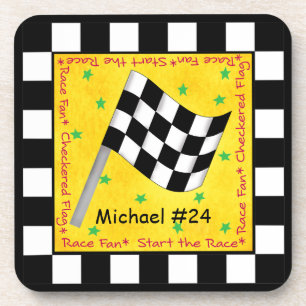 Car Race Fan Chequered Flag Name Personalised Coaster