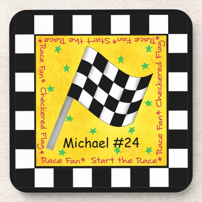 Car Race Fan Chequered Flag Name Personalised Coaster (Front)