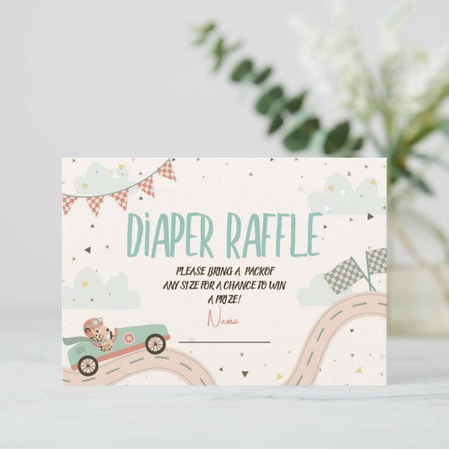 Car Race Fast Baby Shower Diaper Raffle Card (Standing Front)