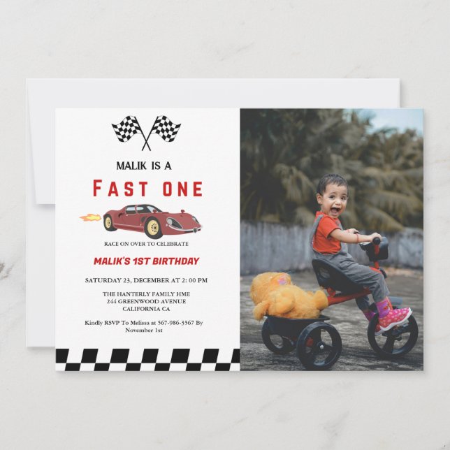 Car race Fast One  Boy First Birthday Party  Invitation (Front)