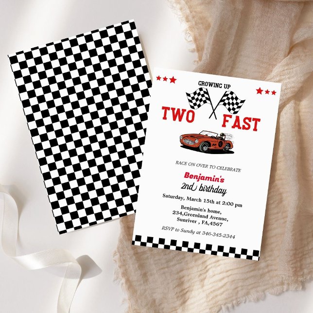 Car race Growing up two fast  second boy birrthday Invitation (Creator Uploaded)