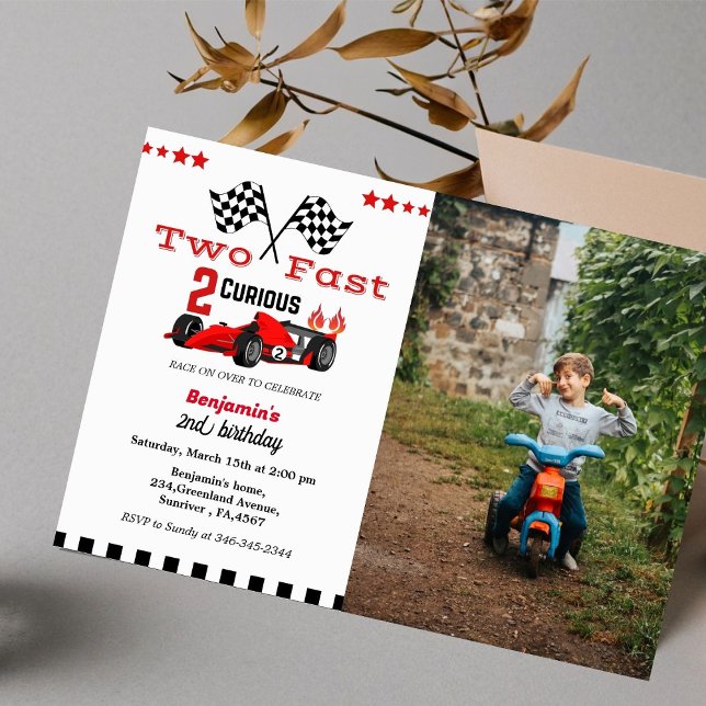 Car race Growing up two fast  second boy birrthday Invitation (Creator Uploaded)